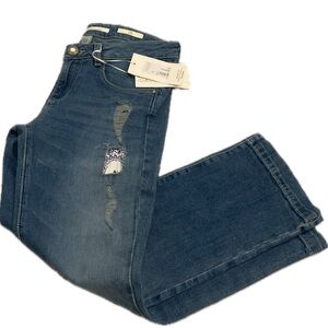 NWT Gaudi Sigaretta Ely BF Capri Rinse Straight Leg Women Distressed Jeans
